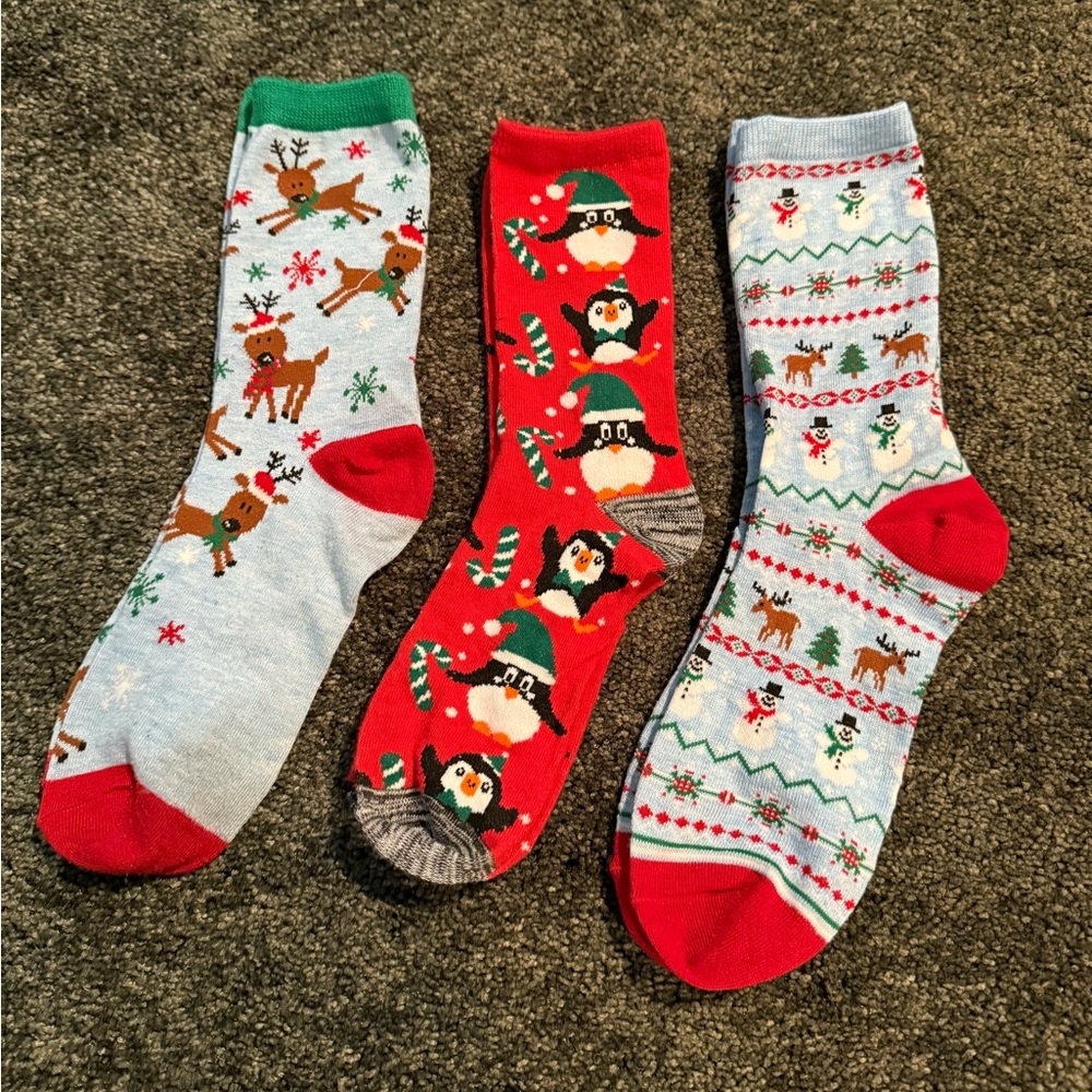 Holiday Socks Set of 3 - snowmen, penguins, reindeer